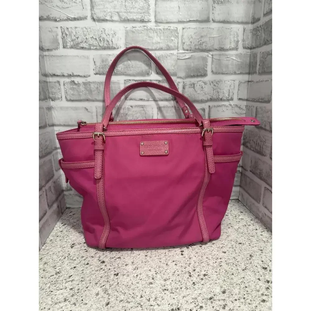 Kate Spade Union Street Opus Tote Bag in Fuchsia Pink Nylon with Leather Trim